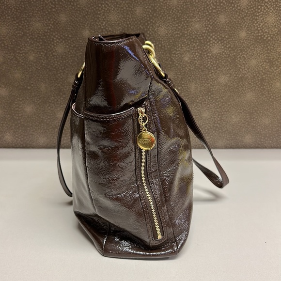 🔥🔥🔥Coach Brown Patent Leather Shoulder Bag Tote - Picture 11 of 16